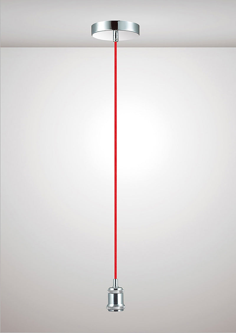 Deco Dreifa 1.5m Suspension Kit 1 Light Polished Chrome/Red Braided Cable, E27 Max 60W (Maximum Load 2kg) • D0174