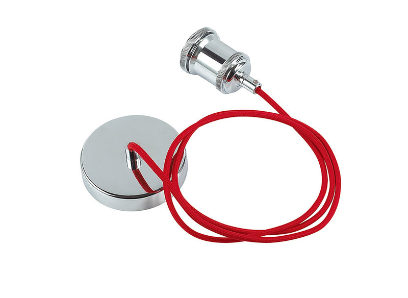 Deco Dreifa 1.5m Suspension Kit 1 Light Polished Chrome/Red Braided Cable, E27 Max 60W (Maximum Load 2kg) • D0174