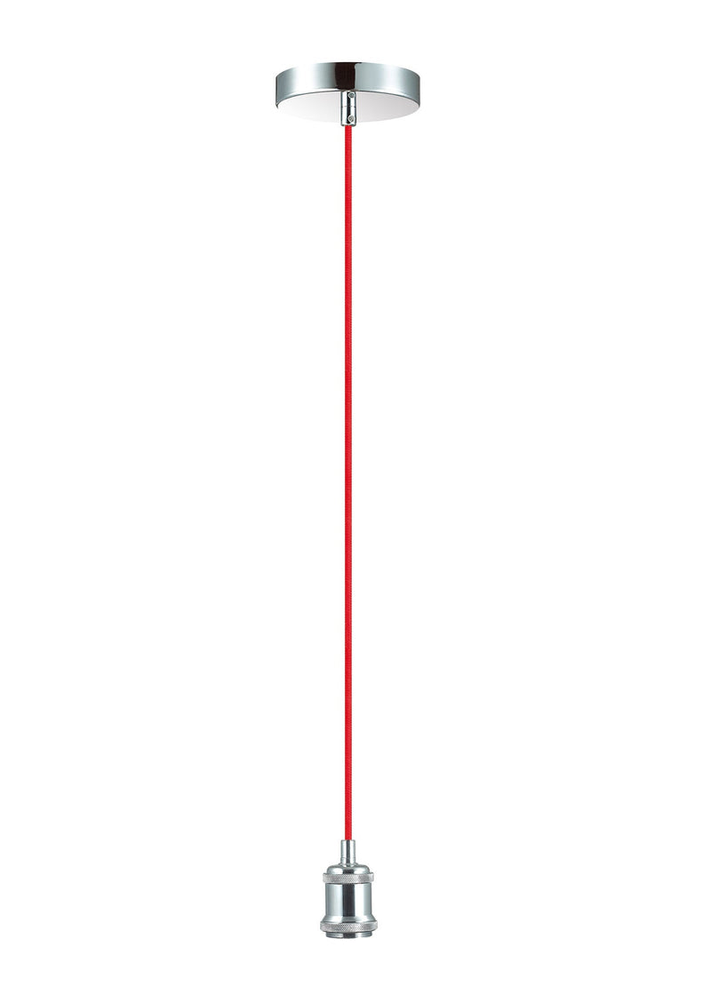 Deco Dreifa 1.5m Suspension Kit 1 Light Polished Chrome/Red Braided Cable, E27 Max 60W (Maximum Load 2kg) • D0174