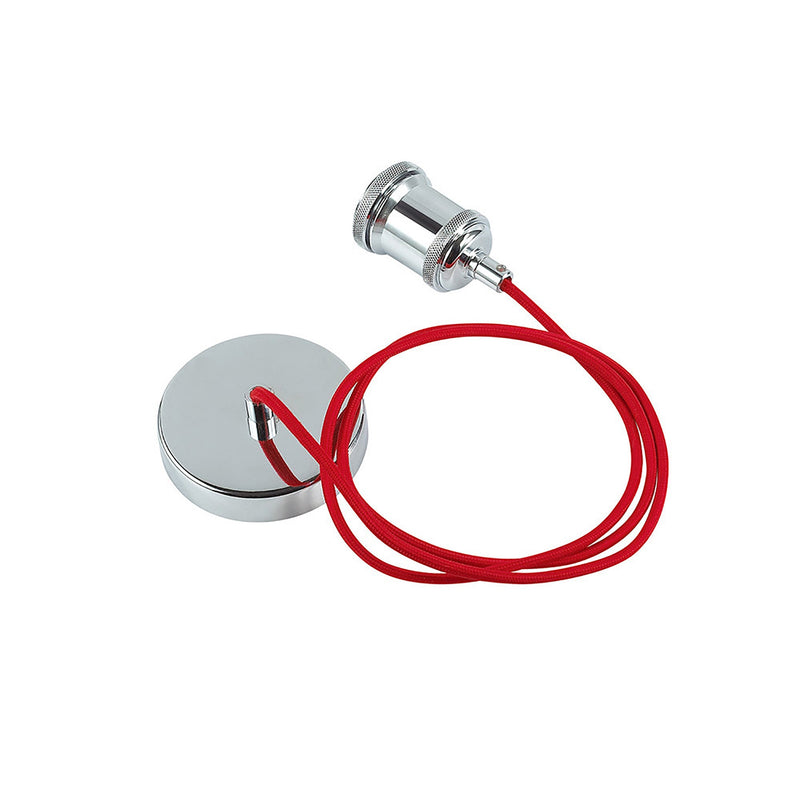 Deco Dreifa 1.5m Suspension Kit 1 Light Polished Chrome/Red Braided Cable, E27 Max 60W (Maximum Load 2kg) • D0174
