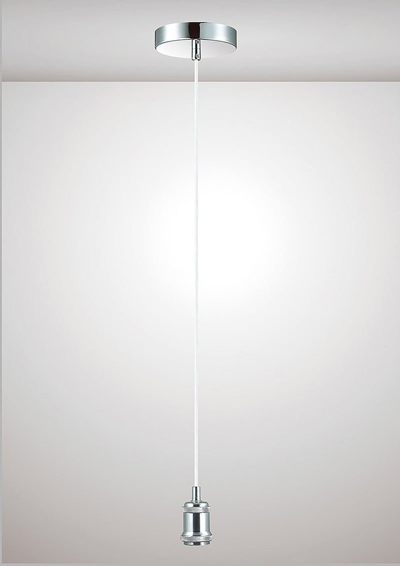 Deco Dreifa 1.5m Suspension Kit 1 Light Polished Chrome/White Braided Cable, E27 Max 60W (Maximum Load 2kg) • D0175
