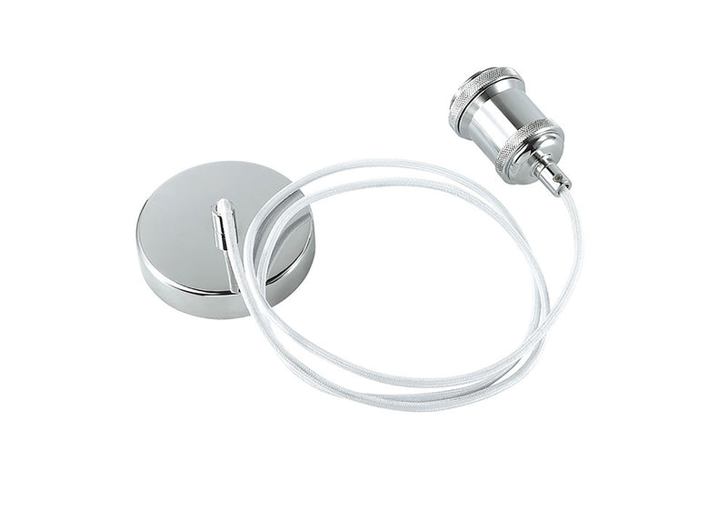 Deco Dreifa 1.5m Suspension Kit 1 Light Polished Chrome/White Braided Cable, E27 Max 60W (Maximum Load 2kg) • D0175