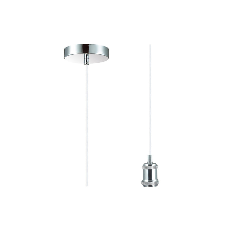 Deco Dreifa 1.5m Suspension Kit 1 Light Polished Chrome/White Braided Cable, E27 Max 60W (Maximum Load 2kg) • D0175