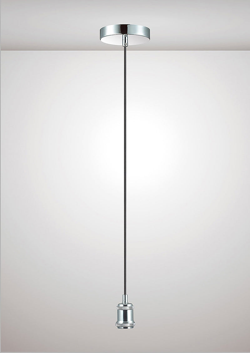 Deco Dreifa 1.5m Suspension Kit 1 Light Polished Chrome/Black Braided Cable, E27 Max 60W (Maximum Load 2kg) • D0176