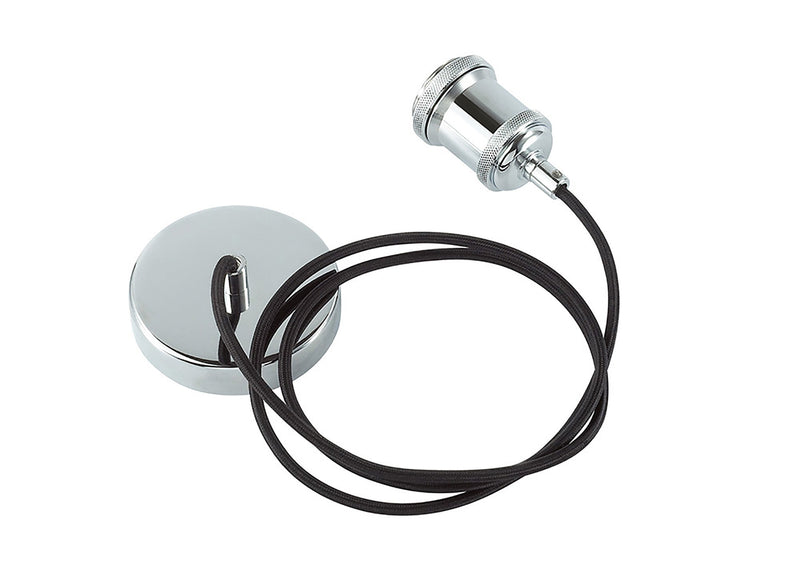 Deco Dreifa 1.5m Suspension Kit 1 Light Polished Chrome/Black Braided Cable, E27 Max 60W (Maximum Load 2kg) • D0176