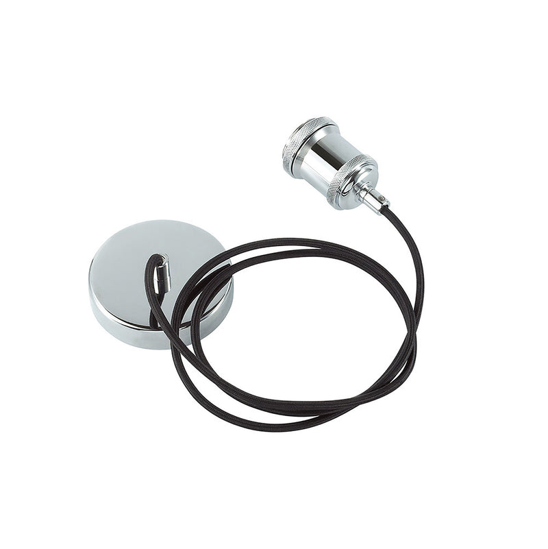 Deco Dreifa 1.5m Suspension Kit 1 Light Polished Chrome/Black Braided Cable, E27 Max 60W (Maximum Load 2kg) • D0176
