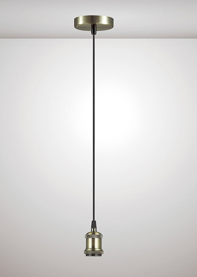 Deco Dreifa 1.5m Suspension Kit 1 Light Antique Brass/Antique Base and Black Braided Cable, E27 Max 60W (Maximum Load 2kg) • D0177