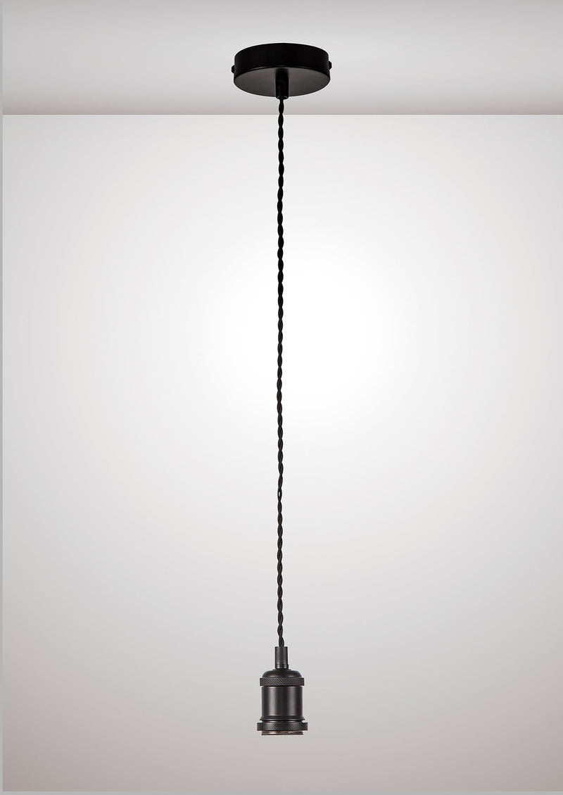 Deco Dreifa 1.5m Suspension Kit 1 Light Matt Black/Black Twisted Cable, E27 Max 60w (Maximum Load 2kg) • D0627