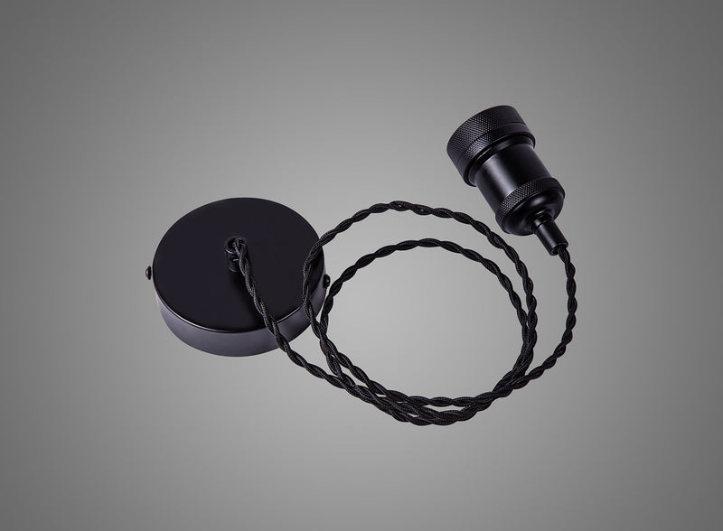 Deco Dreifa 1.5m Suspension Kit 1 Light Matt Black/Black Twisted Cable, E27 Max 60w (Maximum Load 2kg) • D0627