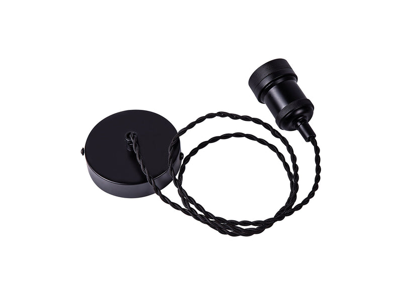 Deco Dreifa 1.5m Suspension Kit 1 Light Matt Black/Black Twisted Cable, E27 Max 60w (Maximum Load 2kg) • D0627