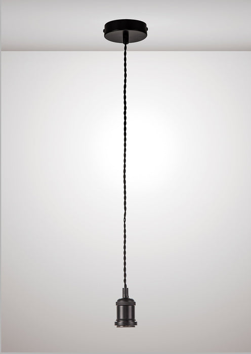 Deco Dreifa 1.5m Suspension Kit 1 Light Matt Black/Black Twisted Cable, E27 Max 60w (Maximum Load 2kg) • D0627