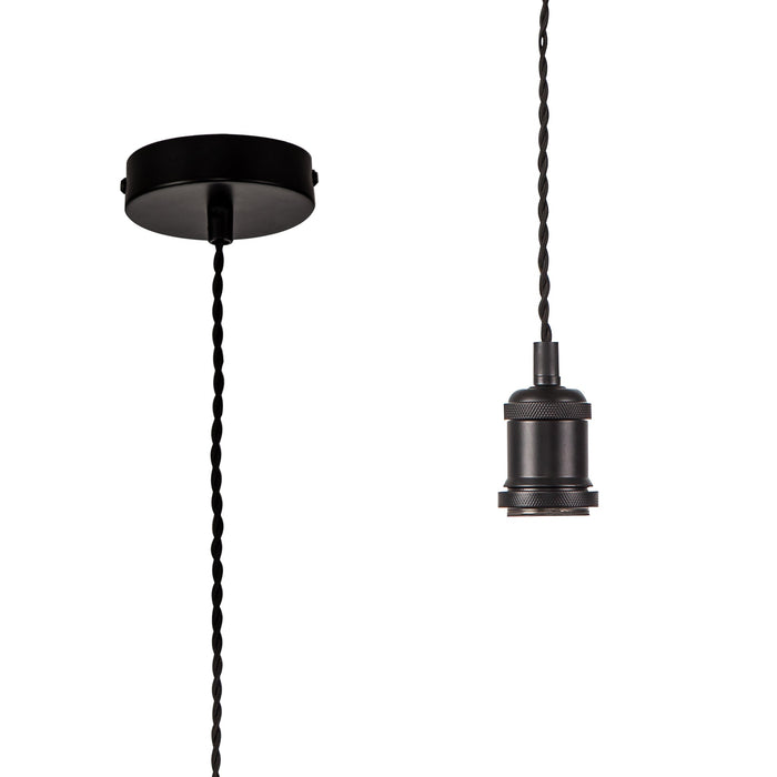 Deco Dreifa 1.5m Suspension Kit 1 Light Matt Black/Black Twisted Cable, E27 Max 60w (Maximum Load 2kg) • D0627