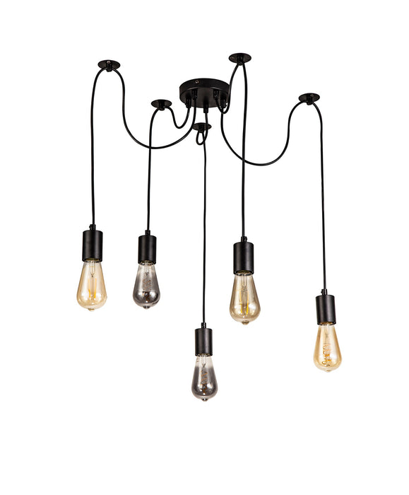 Deco Dreifa 2m Pendant, 5 Light Black/Black Cable, E27 Max 60W, c/w Distribution Box & Cable Support Brackets • D0631