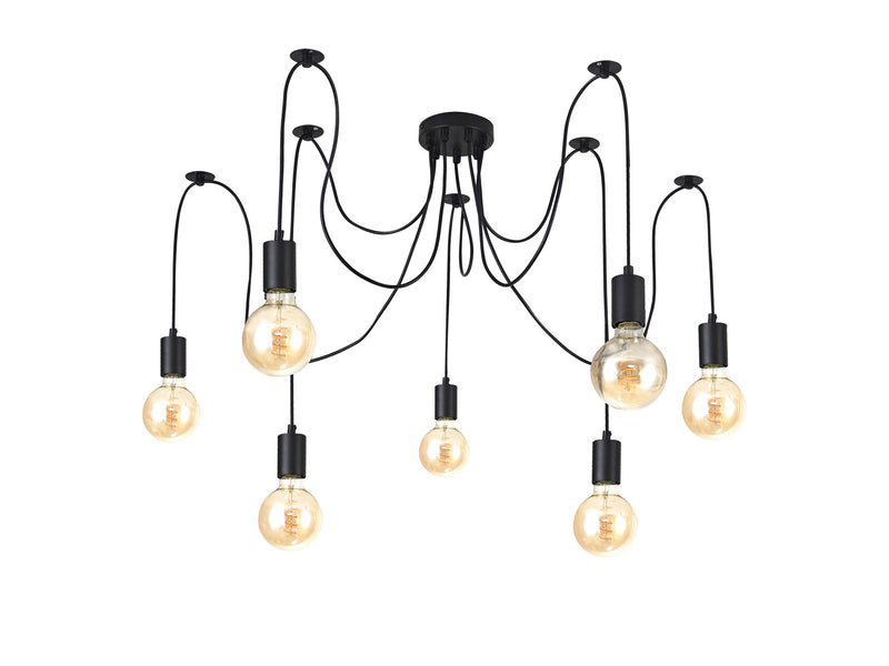 Deco Dreifa 2m Pendant, 7 Light Black/Black Cable, E27 Max 60W, c/w Distribution Box & Cable Support Brackets • D0632