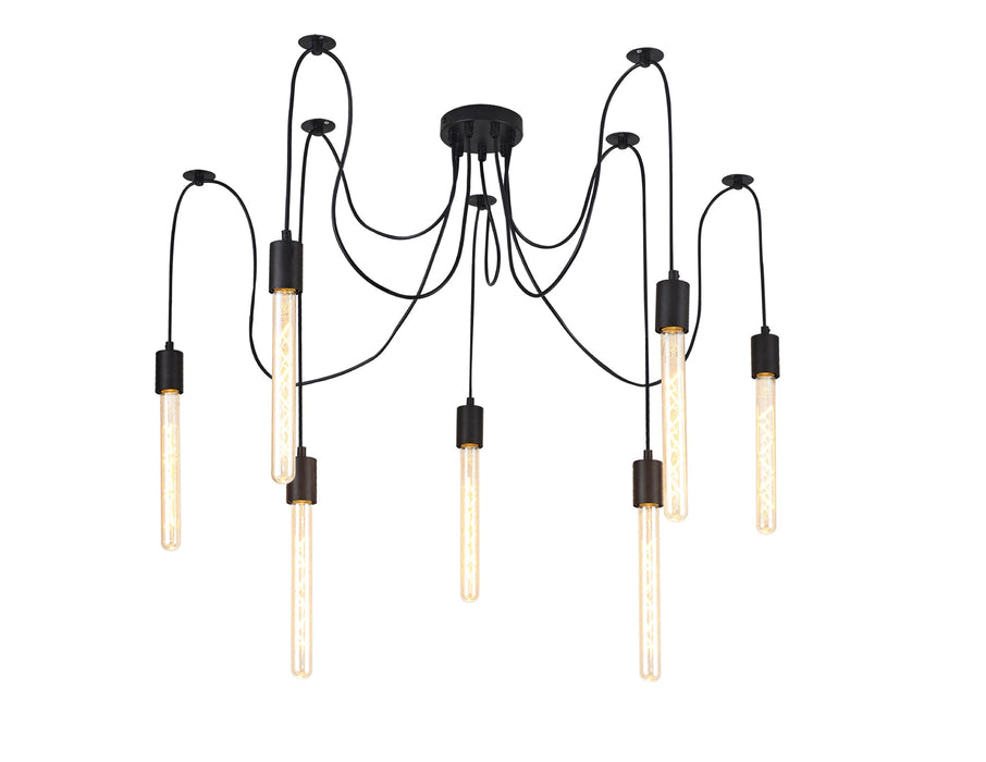 Deco Dreifa 2m Pendant, 7 Light Black/Black Cable, E27 Max 60W, c/w Distribution Box & Cable Support Brackets • D0632