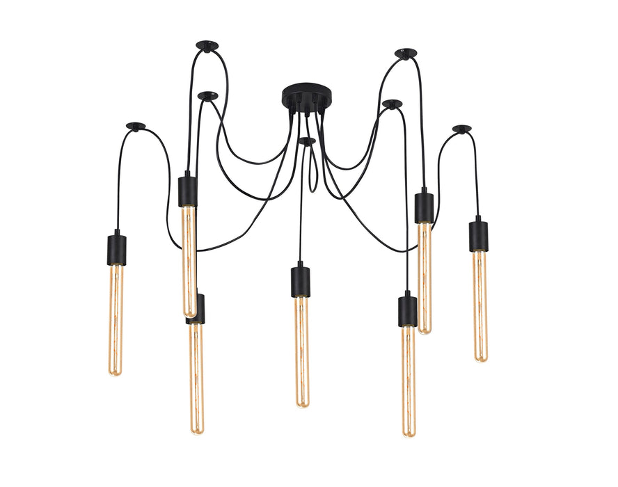 Deco Dreifa 2m Pendant, 7 Light Black/Black Cable, E27 Max 60W, c/w Distribution Box & Cable Support Brackets • D0632