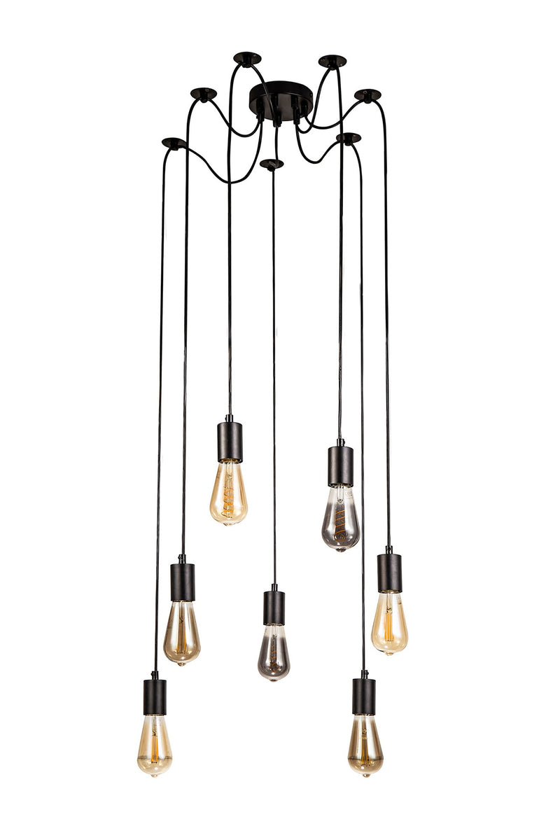 Deco Dreifa 2m Pendant, 7 Light Black/Black Cable, E27 Max 60W, c/w Distribution Box & Cable Support Brackets • D0632