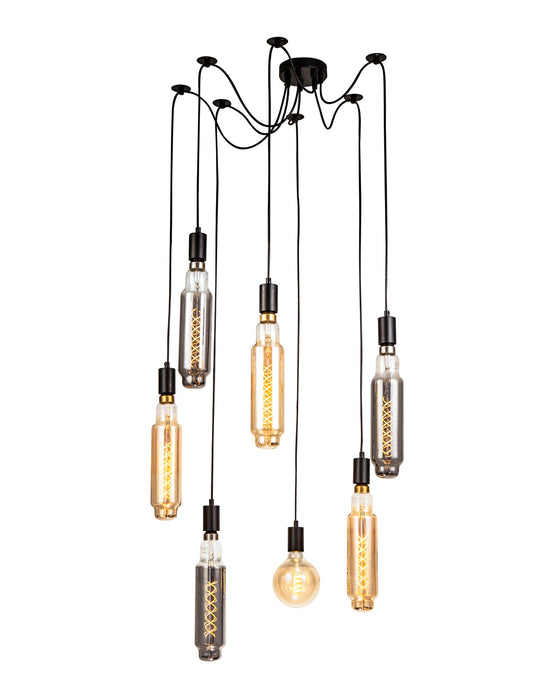 Deco Dreifa 2m Pendant, 7 Light Black/Black Cable, E27 Max 60W, c/w Distribution Box & Cable Support Brackets • D0632