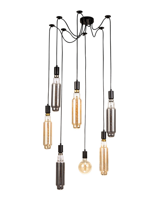 Deco Dreifa 2m Pendant, 7 Light Black/Black Cable, E27 Max 60W, c/w Distribution Box & Cable Support Brackets • D0632