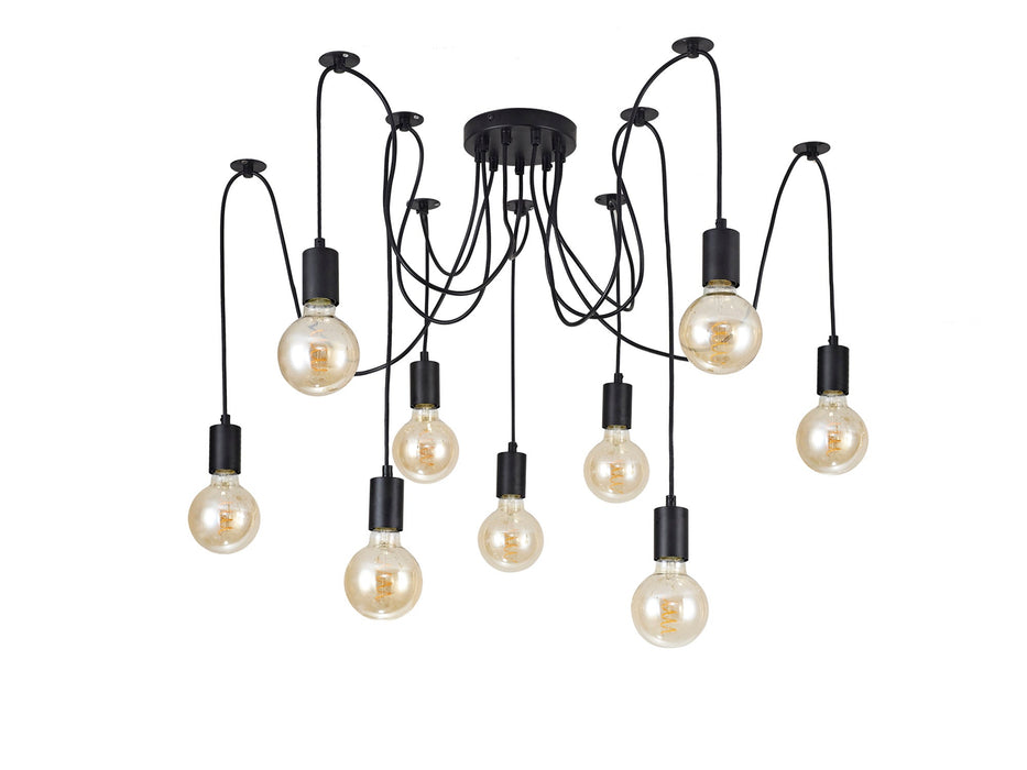 Deco Dreifa 2.5m Pendant, 9 Light Black/Black Cable, E27 Max 60W, c/w Distribution Box & Cable Support Brackets • D0633