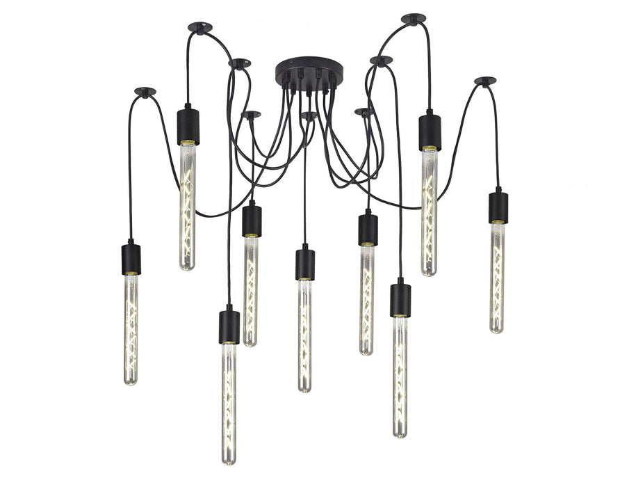 Deco Dreifa 2.5m Pendant, 9 Light Black/Black Cable, E27 Max 60W, c/w Distribution Box & Cable Support Brackets • D0633