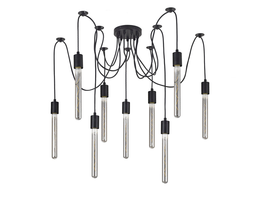 Deco Dreifa 2.5m Pendant, 9 Light Black/Black Cable, E27 Max 60W, c/w Distribution Box & Cable Support Brackets • D0633