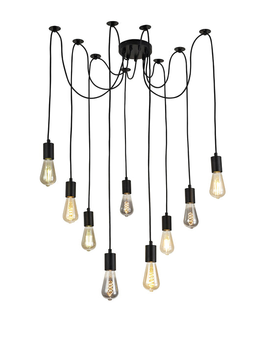 Deco Dreifa 2.5m Pendant, 9 Light Black/Black Cable, E27 Max 60W, c/w Distribution Box & Cable Support Brackets • D0633