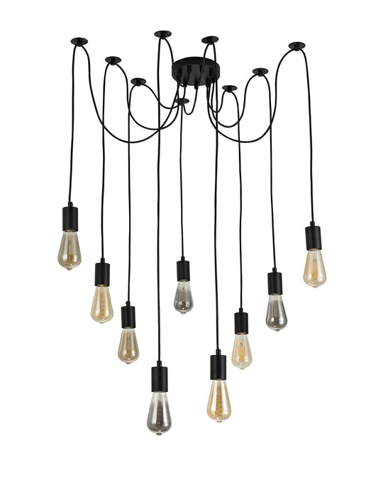 Deco Dreifa 2.5m Pendant, 9 Light Black/Black Cable, E27 Max 60W, c/w Distribution Box & Cable Support Brackets • D0633