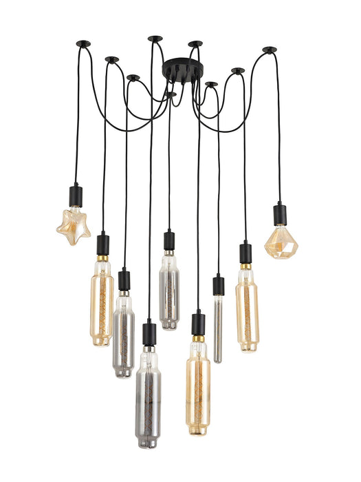 Deco Dreifa 2.5m Pendant, 9 Light Black/Black Cable, E27 Max 60W, c/w Distribution Box & Cable Support Brackets • D0633