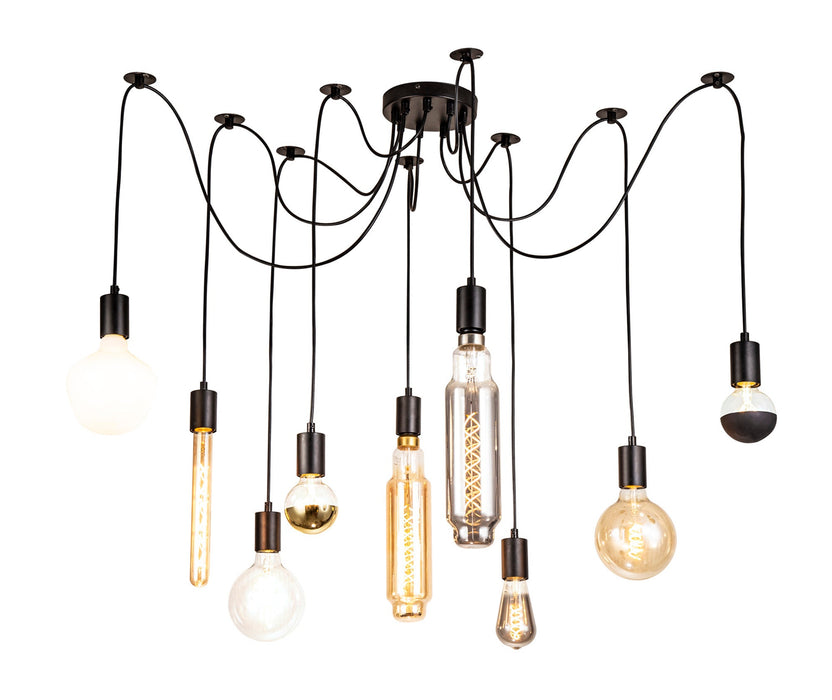 Deco Dreifa 2.5m Pendant, 9 Light Black/Black Cable, E27 Max 60W, c/w Distribution Box & Cable Support Brackets • D0633