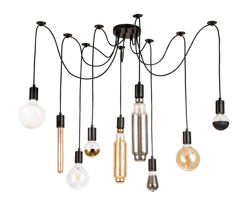 Deco Dreifa 2.5m Pendant, 9 Light Black/Black Cable, E27 Max 60W, c/w Distribution Box & Cable Support Brackets • D0633