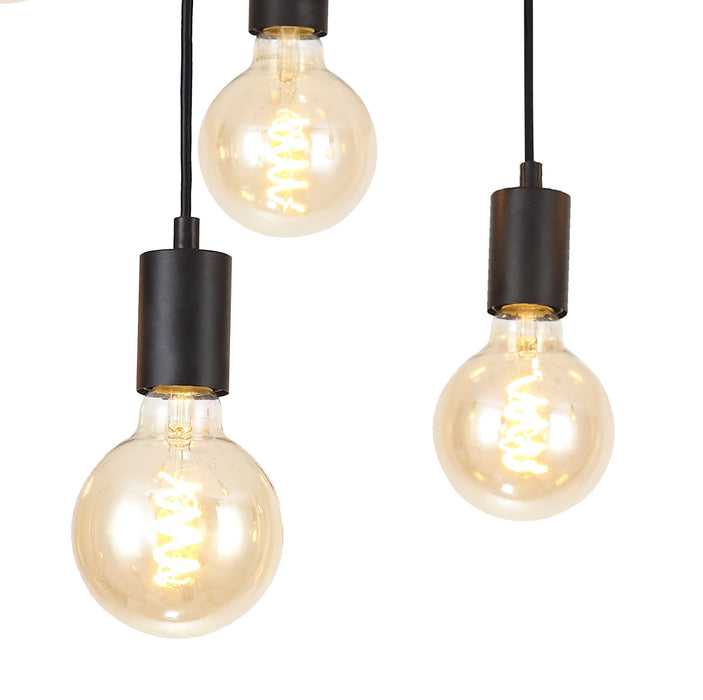 Deco Dreifa 2.5m Pendant, 9 Light Black/Black Cable, E27 Max 60W, c/w Distribution Box & Cable Support Brackets • D0633