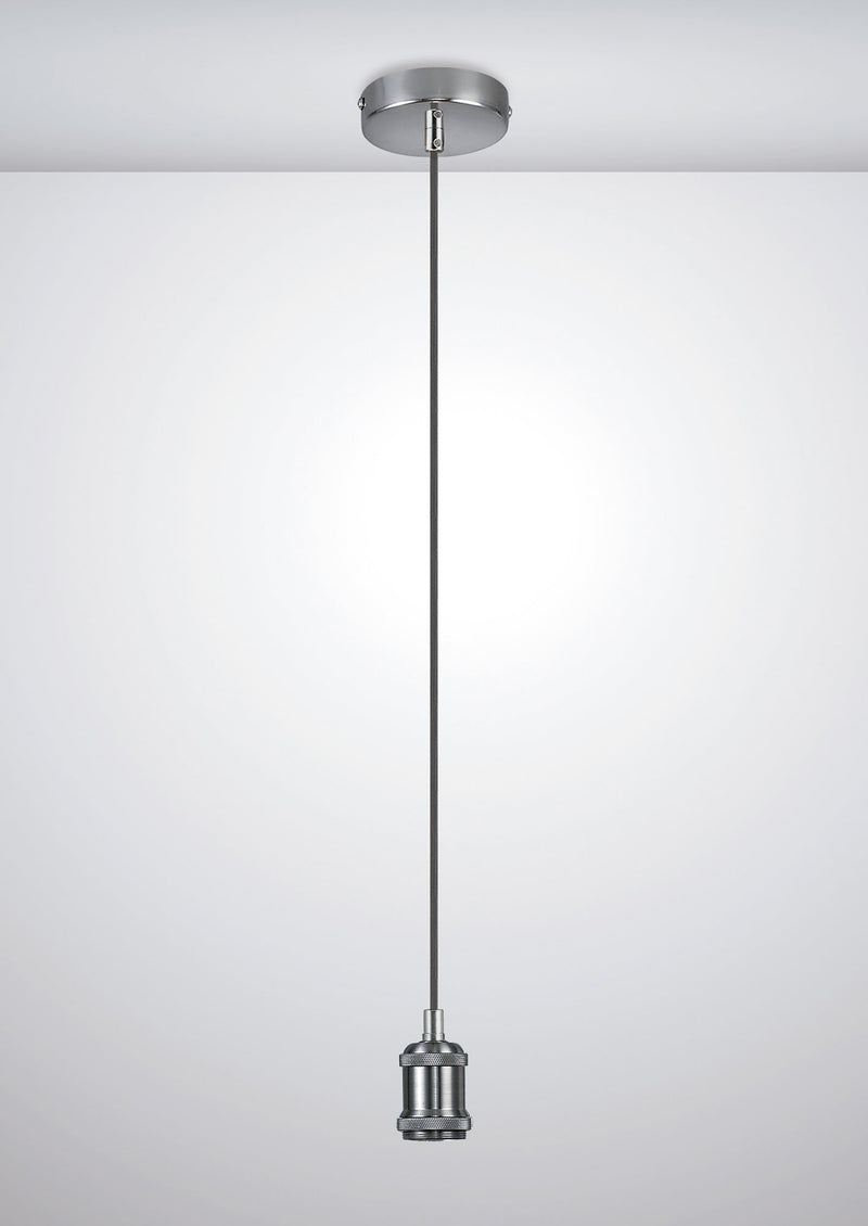 Deco Dreifa 1.5m Suspension Kit 1 Light Satin Nickel/Black Braided Cable, E27 Max 60W (Maximum Load 2kg) • D0648