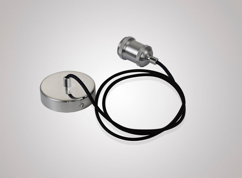 Deco Dreifa 1.5m Suspension Kit 1 Light Satin Nickel/Black Braided Cable, E27 Max 60W (Maximum Load 2kg) • D0648
