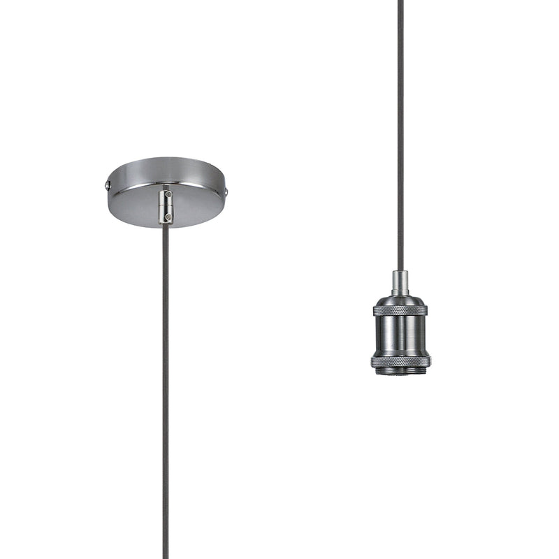 Deco Dreifa 1.5m Suspension Kit 1 Light Satin Nickel/Black Braided Cable, E27 Max 60W (Maximum Load 2kg) • D0648