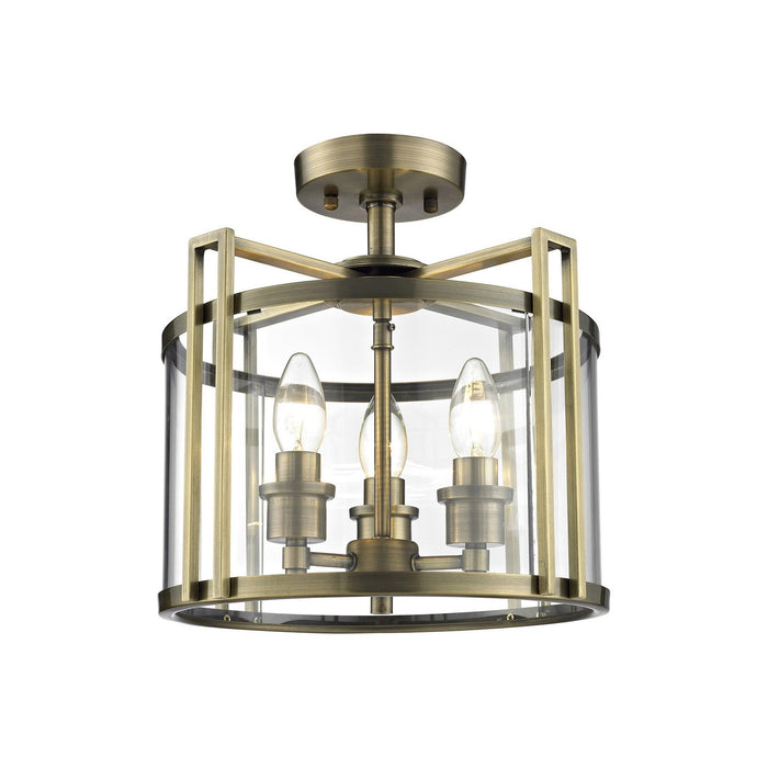 Diyas Eaton Semi Ceiling 3 Light E14 Antique Brass/Glass • IL31090
