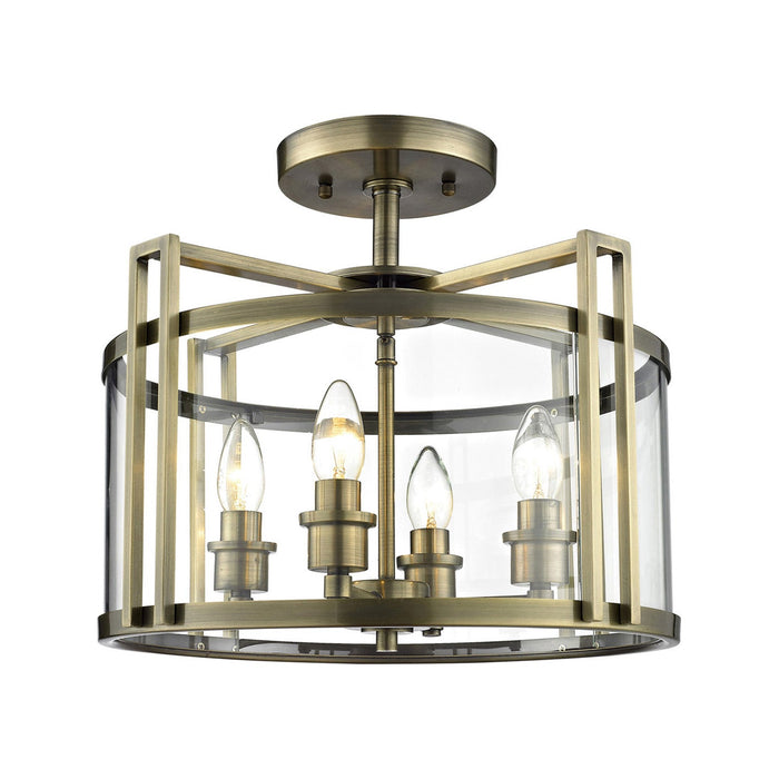 Diyas Eaton Semi Ceiling 4 Light E14 Antique Brass/Glass • IL31091