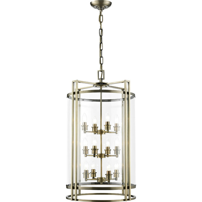 Diyas Eaton Pendant 12 Light E14 Antique Brass/Glass (Pallet Shipment Only, Additional Charges May Apply.) Item Weight: 17.6kg • IL31095