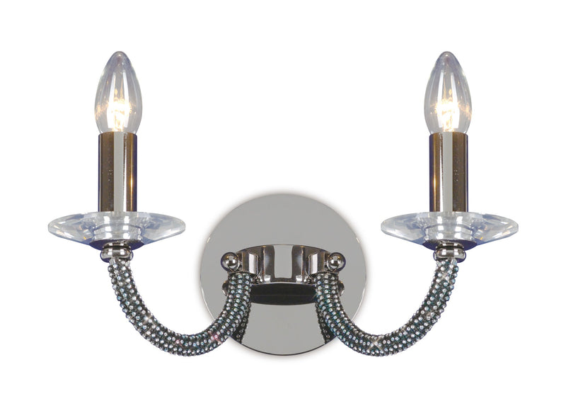 Diyas  Elena Wall Lamp Switched 2 Light E14 Black Chrome/Crystal • IL30472