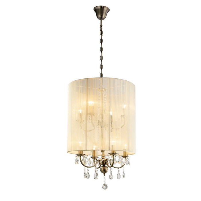 Diyas Ella Pendant With Ivory Cream Shade 8 Light E14 Antique Brass/Crystal • IL30069