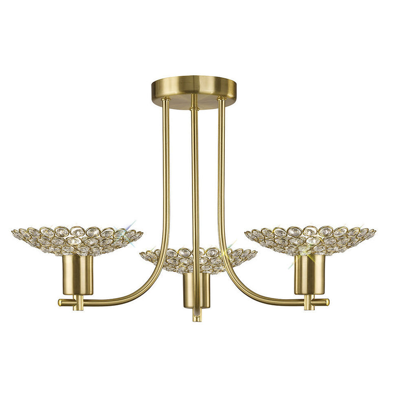 Diyas Ellen Semi Ceiling 3 Light G9 Satin Brass/Crystal • IL20601