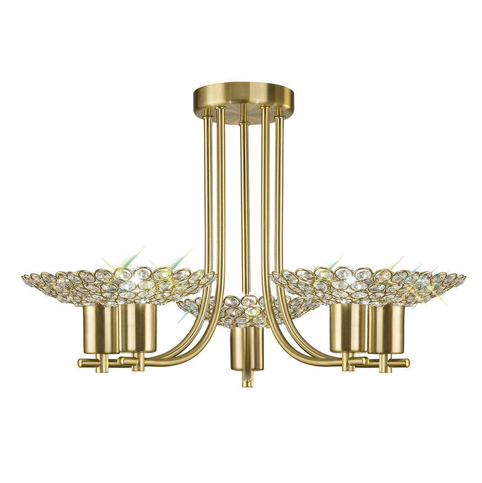 Diyas Ellen Semi Ceiling 5 Light G9 Satin Brass/Crystal • IL20602