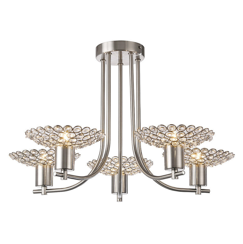Diyas Ellen Semi Ceiling 5 Light G9 Satin Nickel/Crystal • IL20607