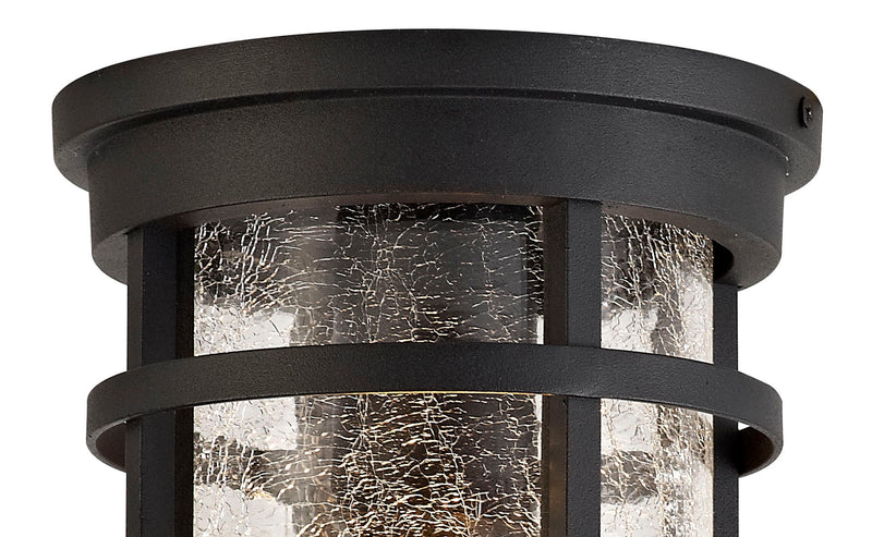 Regal Lighting SL-1983 1 Light Outdoor Flush Ceiling Light Black With Clear Crackle Glass IP54