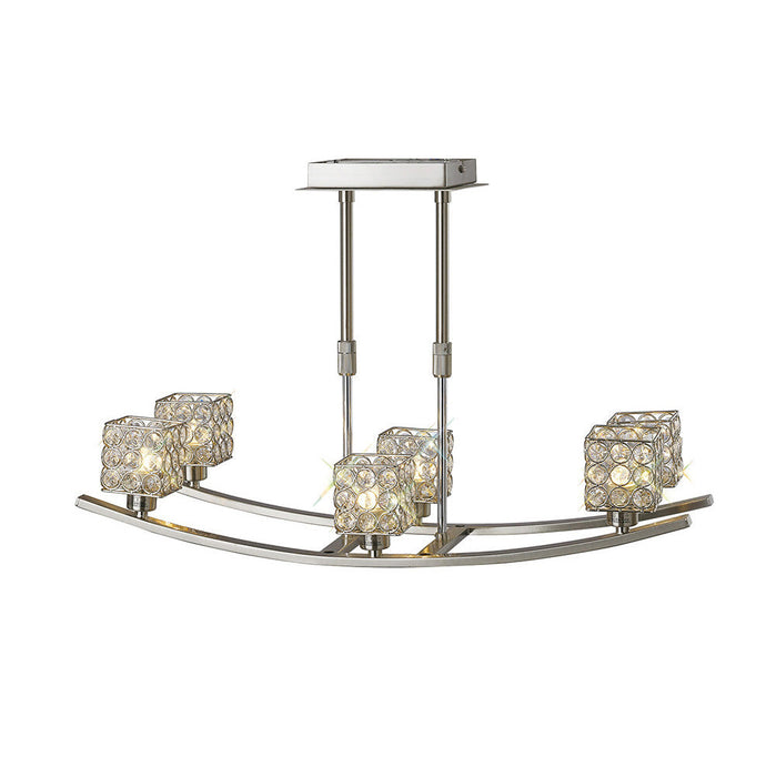 Diyas Elsa Rectangular Telescopic Pendant 6 Light G9 Satin Nickel/Crystal • IL20642