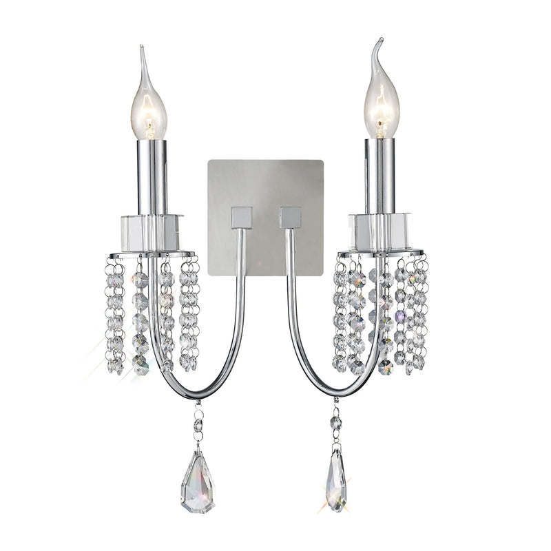 Diyas Emily Wall Lamp Switched 2 Light E14 Polished Chrome/Crystal • IL31541