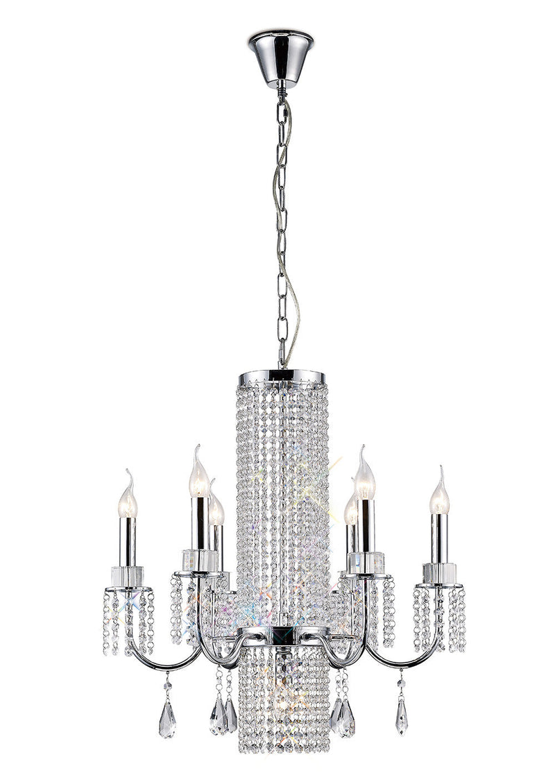 Diyas Emily Pendant 6+1 Light E14 Polished Chrome/Crystal • IL31543