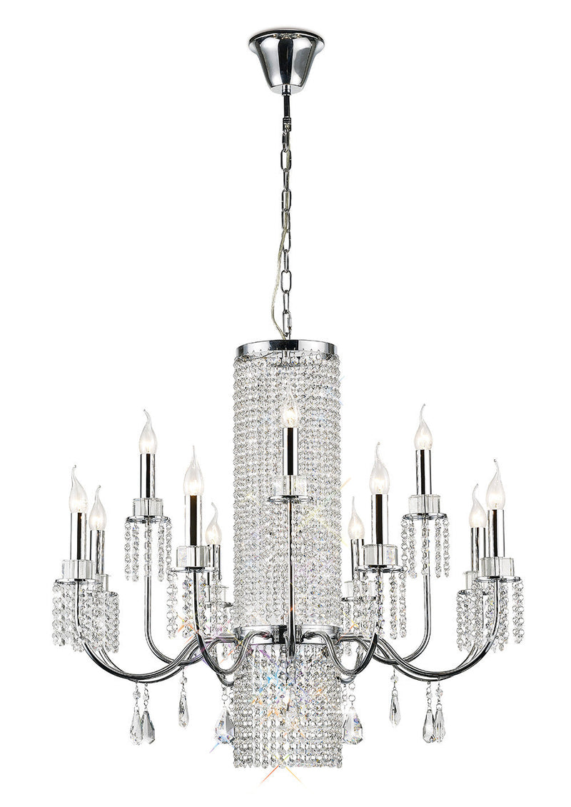 Diyas Emily Pendant 8+4+1 Light E14 Polished Chrome/Crystal • IL31544