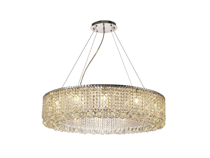 Diyas Empire 85cm Round Pendant Chandelier, 12 Light G9, Polished Chrome/Crystal Item Weight: 18.9kg • IL31731