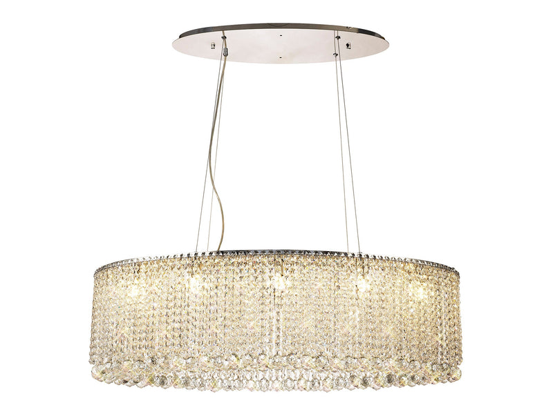 Diyas Empire 100x50cm Oval Pendant Chandelier, 10 Light G9, Polished Chrome/Crystal Item Weight: 19kg • IL31734